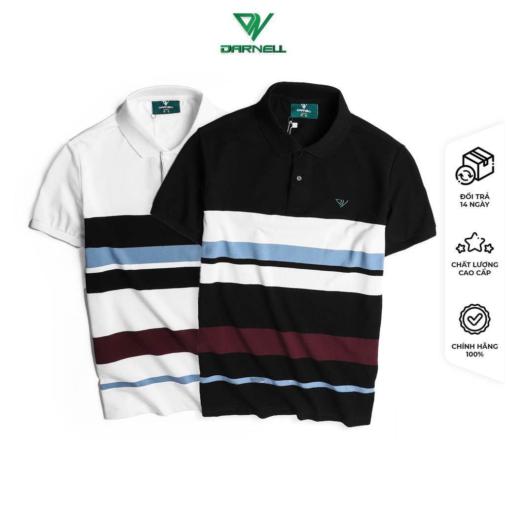 Áo thun polo nam cao cấp họa tiết kẻ pha màu chất cotton mềm mịn thấm hút mồ hôi chính hãng DARNELL DN0029