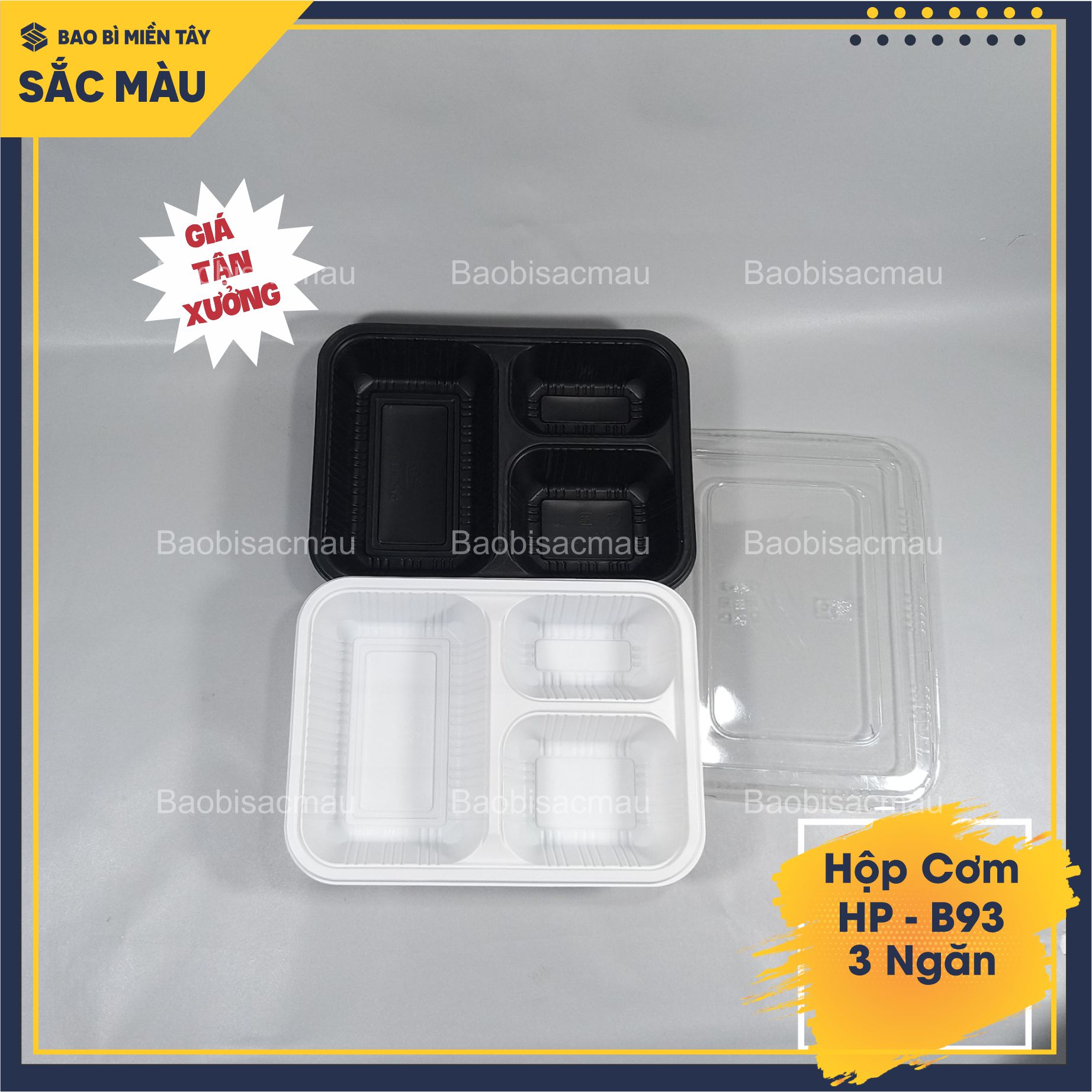 Sét 20 Hộp nhựa 3 ngăn cao cấp đựng cơm, xôi, bánh... 2 màu đen, trắng sữa.