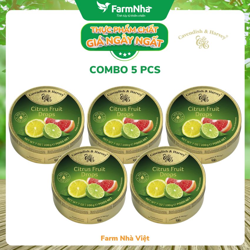 (Combo 5 hộp) Kẹo trái cây Cavendish &amp; Harvey Vị Citrus 200g - Sản phẩm nhập khẩu từ Đức