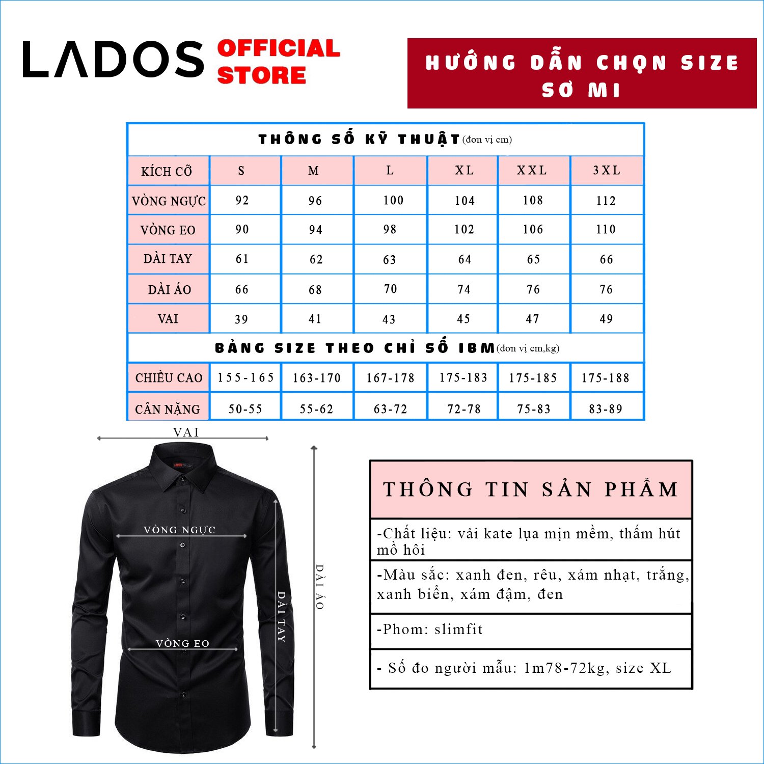 Áo sơ mi nam trơn không nhăn LADOS - 523, Chất vải mềm mát, thấm hút mồ hôi tốt, form slimfit