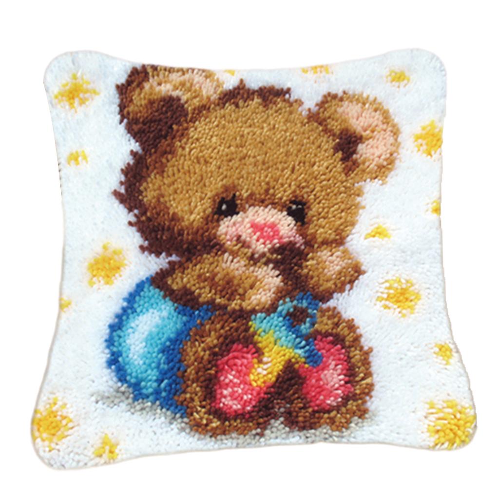 17x17 inch DIY Latch Hook Kits Throw Pillow Cover Cute Rug Animal Pattern Printed, Crochet Needlework Crafts for Kids and Adults