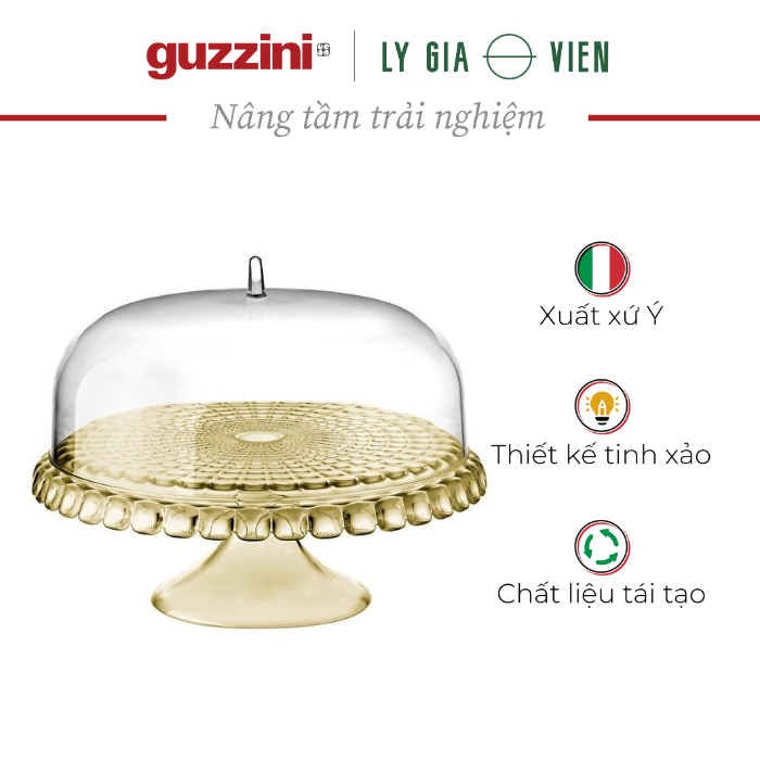 Đế Đỡ Trưng Bày Bánh Kem Có Nắp Chụp, Hoa Văn Tiffany Khắc Nổi Guzzini Cake Stand With Dome &quot; Tiffany&quot; - Chất Liệu Cao Cấp, Thân Thiện Môi Trường - Hoàn Hảo Phục Vụ Bánh Tarts, Bánh Ngọt