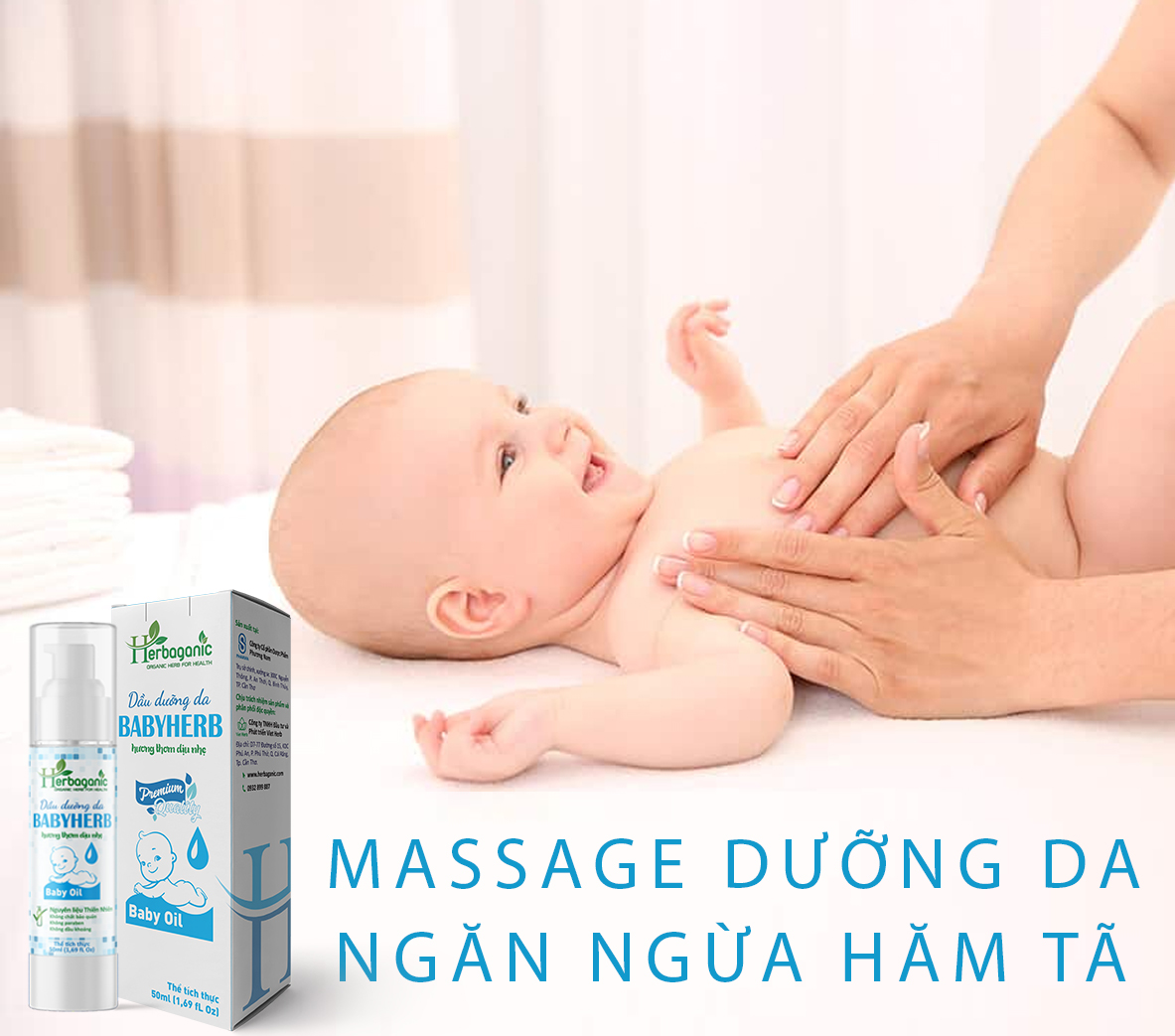 Tinh dầu dưỡng ẩm da em bé Herbaganic BabyHerb 50ml - Massage ngừa hăm tã, hương thơm dịu nhẹ, an toàn cho bé