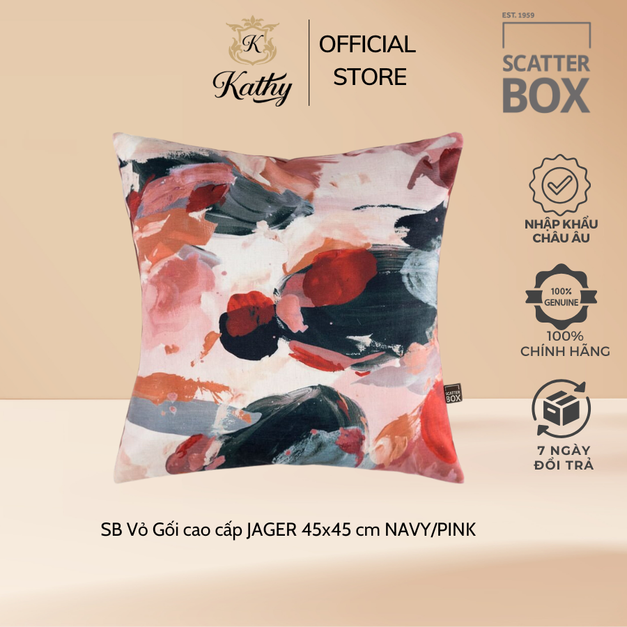 SCATTER BOX Vỏ Gối Cao Cấp nhập khẩu Ireland Anh Quốc JAGER màu NAVY/PINK kích thước 45x45 cm phong cách cổ điển