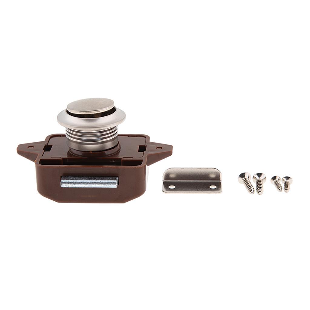 Brown Cabinet Drawer Push Button Door Lock Press Close Latch