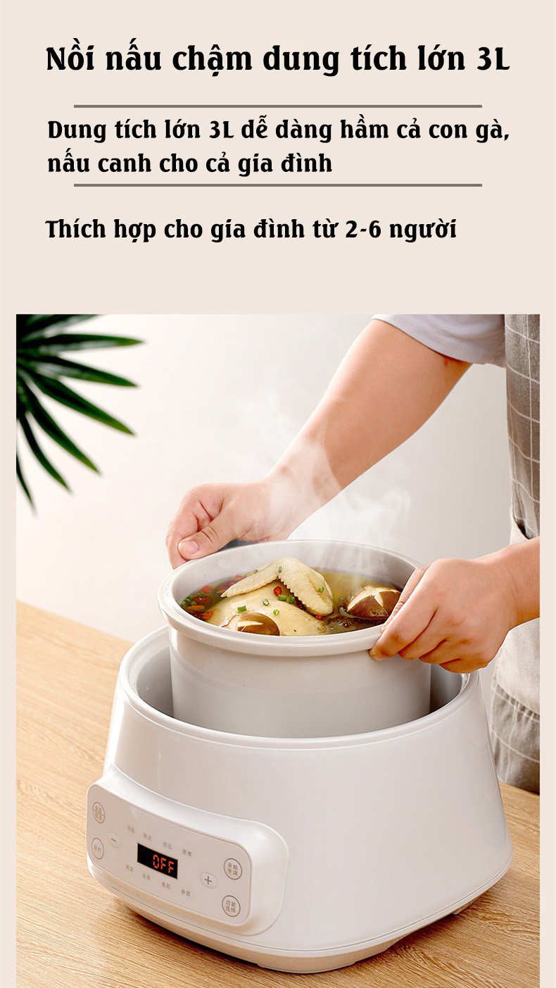 Nồi Nấu Cháo Chậm, Hầm 3L Đa Chức Năng Nhiều Chế Độ, Hẹn Giờ 24h Nấu Cháo, Súp, Yến Xào Cho Bé Những Món Ăn Đầy Đủ Dinh Dưỡng