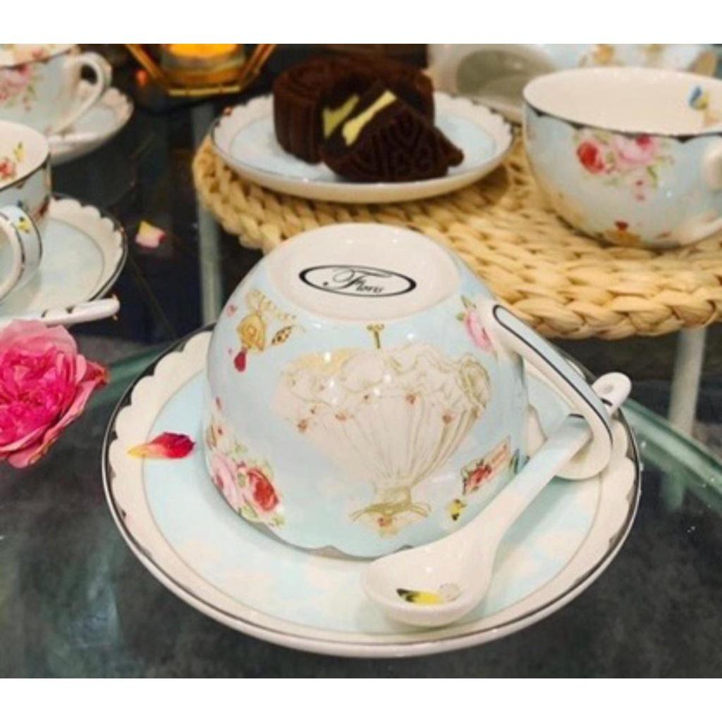 Bộ Ấm Trà Sứ Xương Châu Âu Floris, Chất Liệu Sứ Xương, Họa Tiết Châu Âu Đẳng Cấp, Nhập Đức