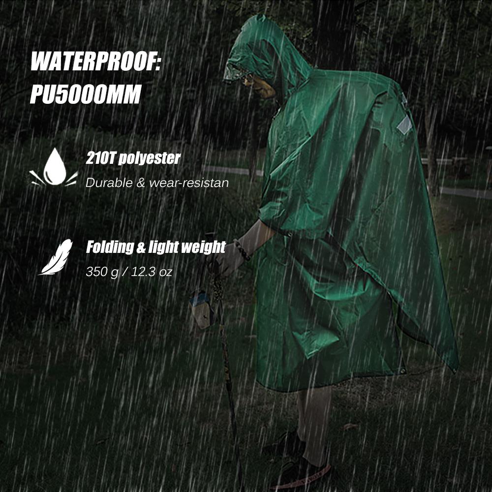 Áo mưa trùm đầu được làm từ vải polyester với lớp phủ PU, có dải phản quan - đi xe đạp, xe máy, du lịch