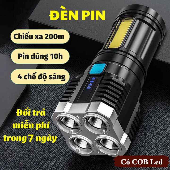 Đèn Pin Cầm Tay Mini Siêu Sáng Chiếu Xa 4 Chế Độ, Chống Thấm Nước Tiền Dụng, Có COB Led hông siêu sáng