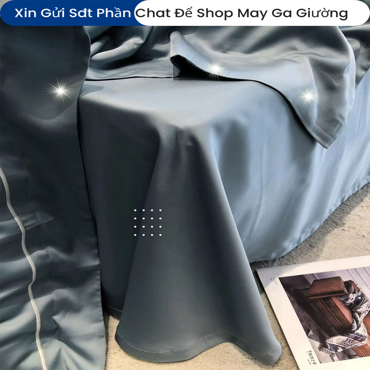 Bộ Chăn Ga Gối Đệm Lụa Tencel 100s Mark Cross 5 Món Cao Cấp Chăn Chần Bông Lụa Mềm
