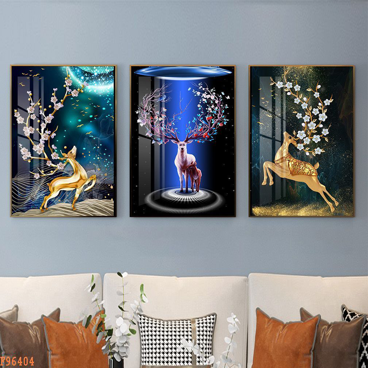 Tranh Những Chú Hươu Có Cặp Sừng Tuyệt Đẹp - Tranh Canvas Bộ 3 Bức Treo Tường Giá Rẻ