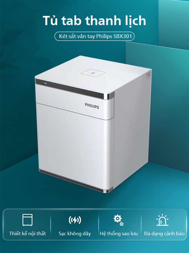 Két sắt điện tử thông minh vân tay, mã số ảo, sạc điện thoại thương hiệu Philips SBX301-5PC - Hàng nhập khẩu