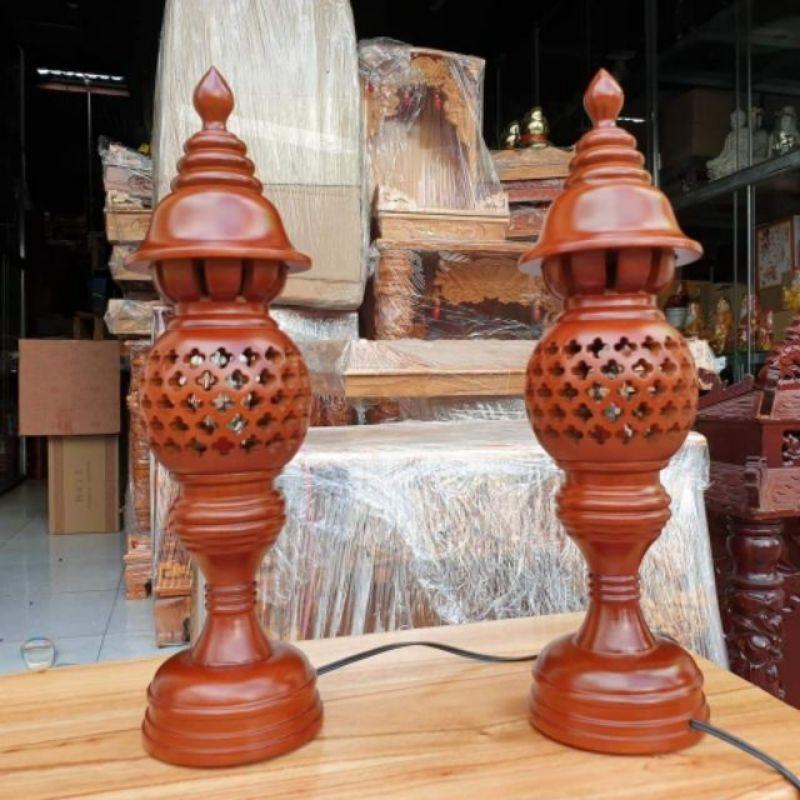 cặp đèn thờ gỗ xà cừ size 48 hàng cao cấp loại 1