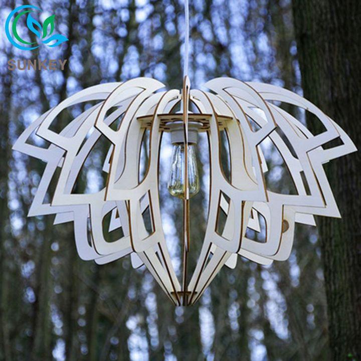 Đèn Trang Trí Thả Trần Hoa Sen - Đường Kính 44cm - Chất Liệu Gỗ Plywood -