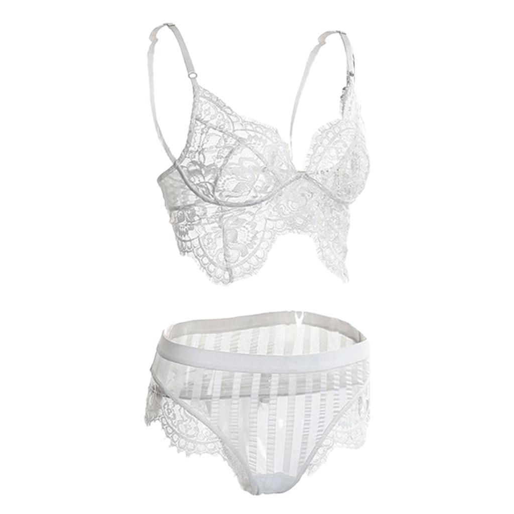 Women White Lace Bra Panty G-String Lingerie Sleepwear Bodysuits