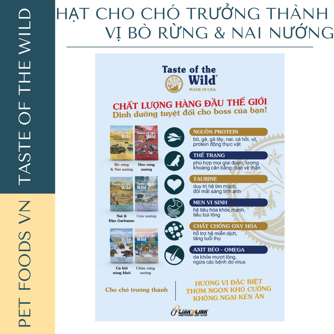 Hạt cho chó trưởng thành TASTE OF THE WILD High Prairie vị Bò Rừng và Nai Nướng