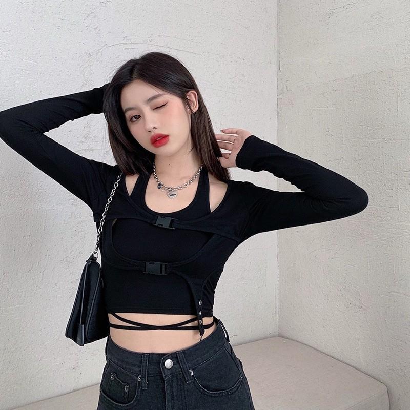 Set áo hở vai 2 món mix belt cá tính mẫu 2021
