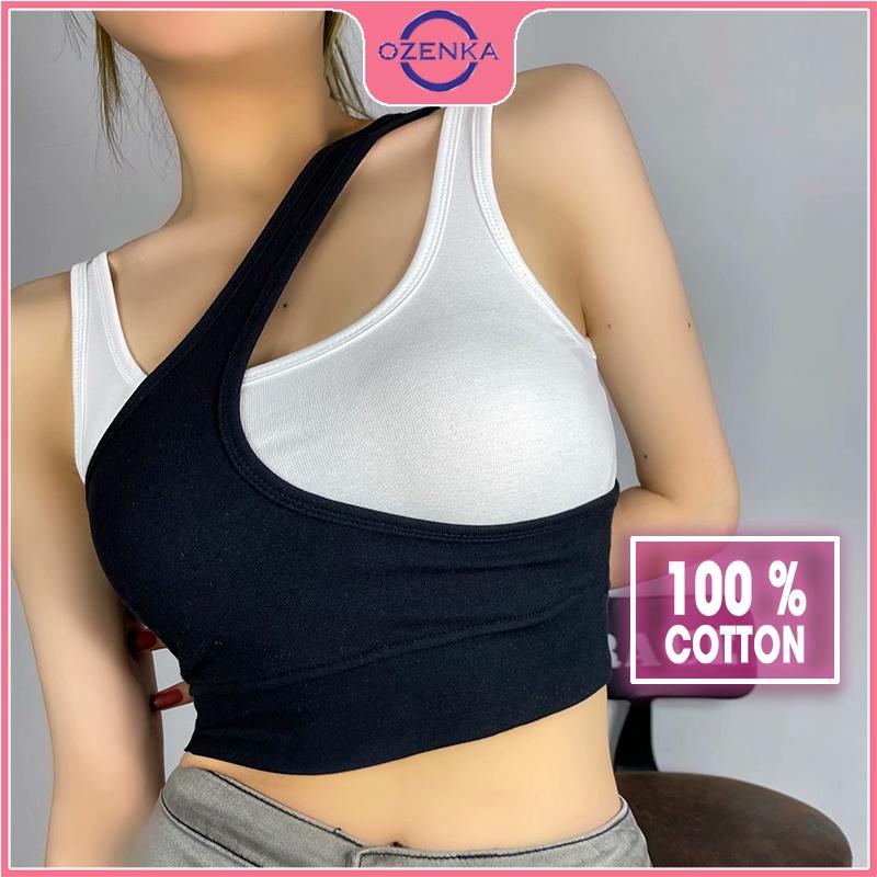 Áo ba lỗ nữ sát nách croptop, áo thun không tay 2 lớp cải màu ôm body gợi cảm chất thun gân 100% cotton đen be