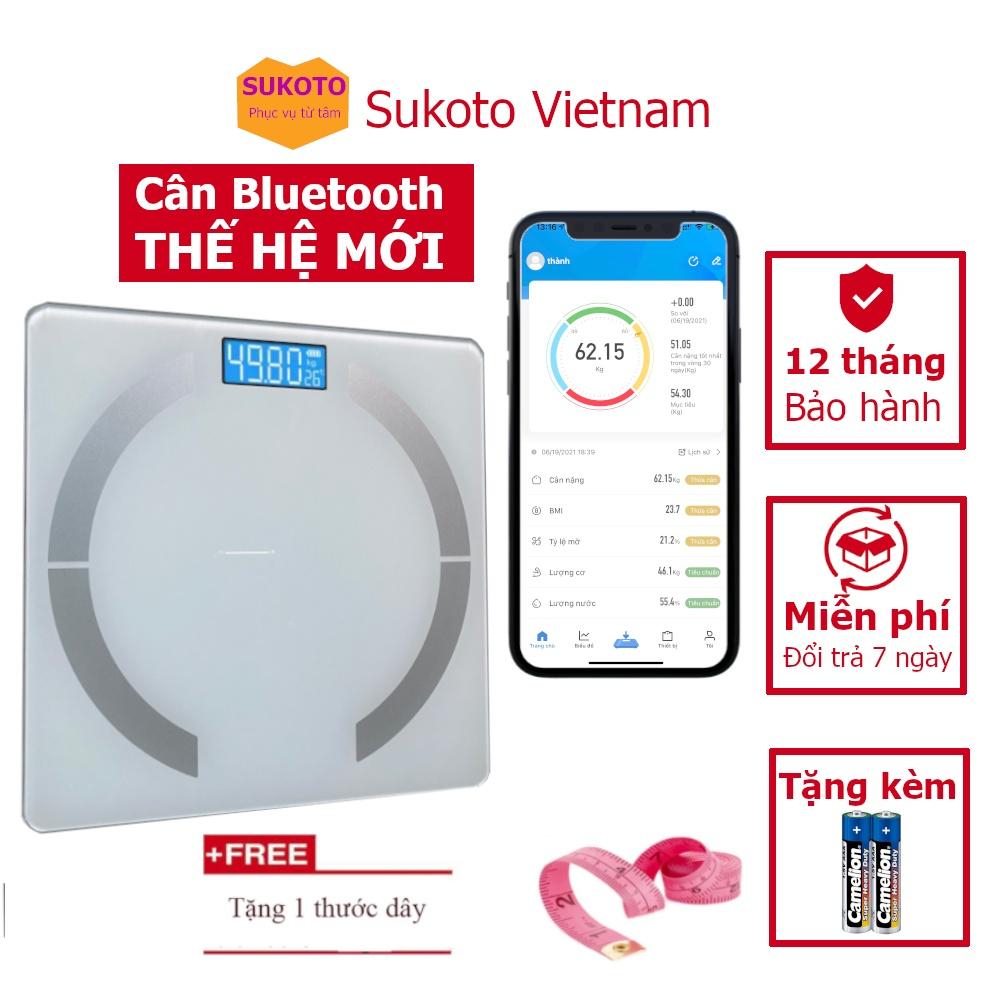 Cân điện tử đo mỡ máu, lượng cơ, tỉ lệ mỡ cơ thể kết nối app bluetooth, Tặng kèm thước dây