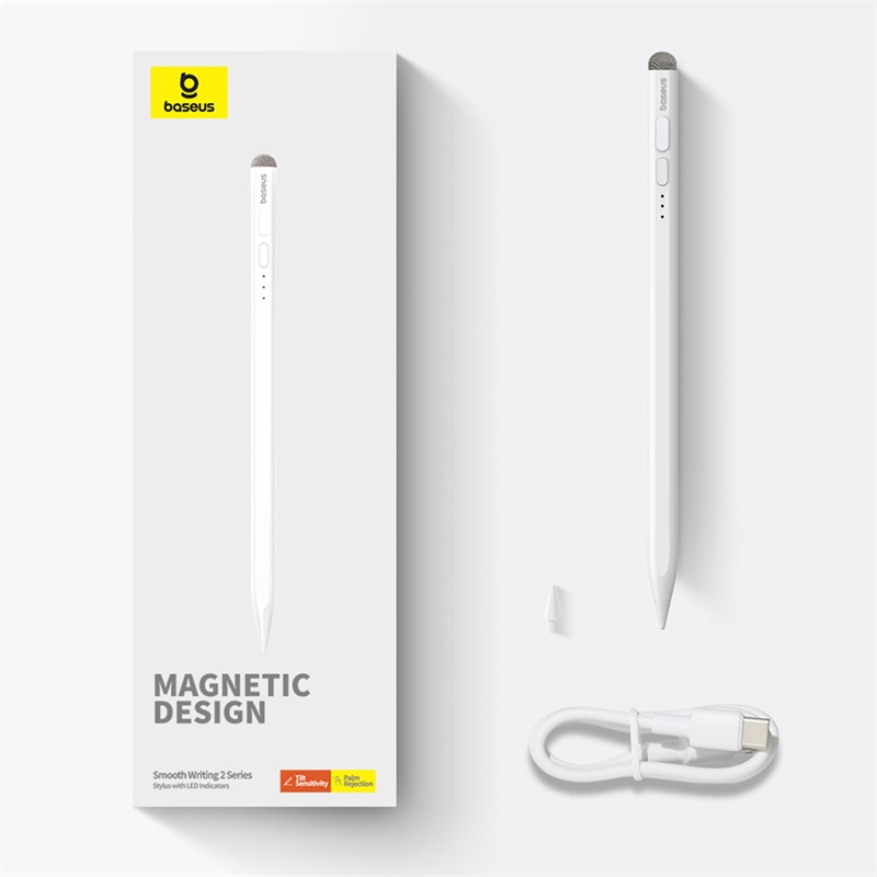 Bút Cảm Ứng Sạc Có Dây OS-Baseus Smooth Writing 2 Series Stylus with LED Indicators, Moon White (Hàng chính hãng)