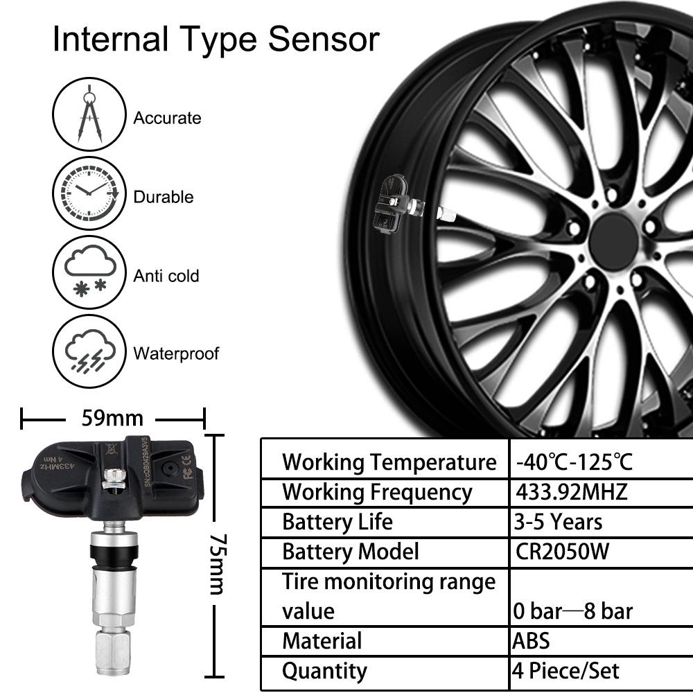 Hệ thống báo động áp suất lốp xe hơi không dây với 4 cảm biến USB Android TPMS