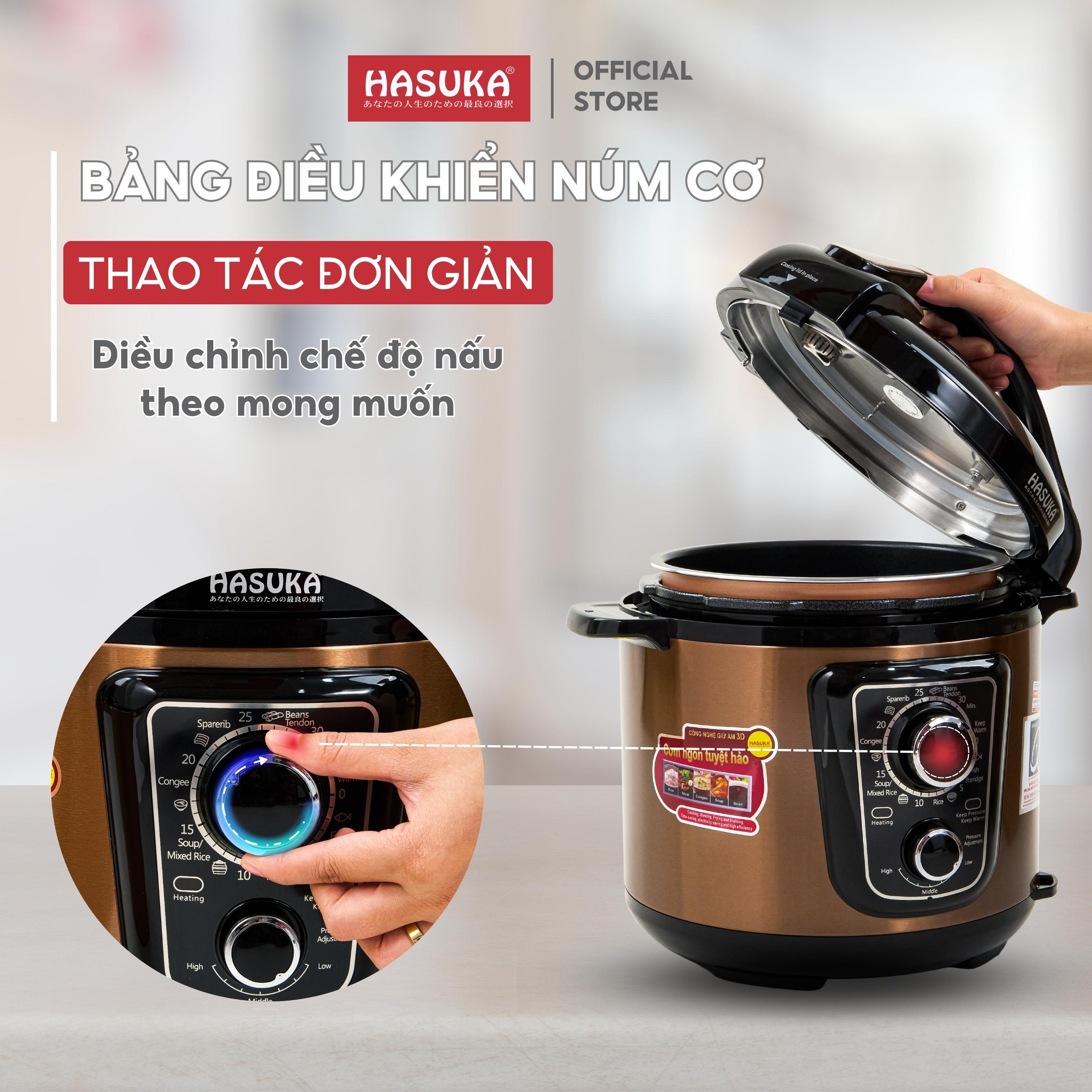 Nồi áp suất điện đa năng HASUKA HSK-985 dung tích 6L, công suất 1000W phù hợp với mọi gia đình - Hàng chính hãng (BH 12 tháng)