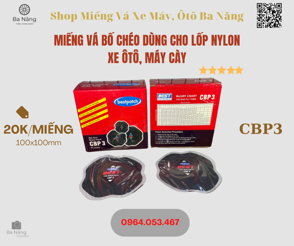 Miếng vá bố chéo dùng cho lốp nylon xe ôtô, máy cày - Kích thước 100x100mm