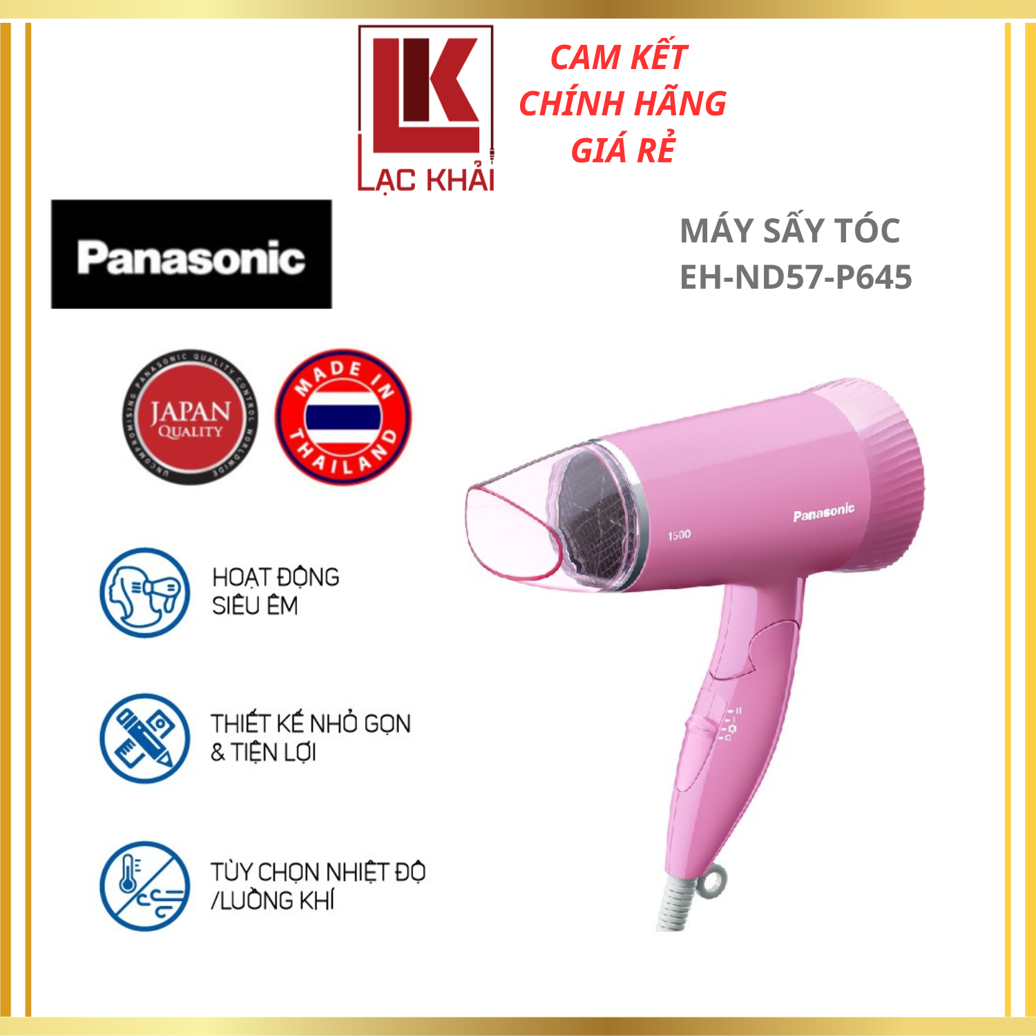 Máy sấy tóc Panasonic EH-ND57-P645  – Công Suất 1500W - Hàng chính hãng - Bảo hành chính hãng 12 tháng, Chất lượng Nhật Bản