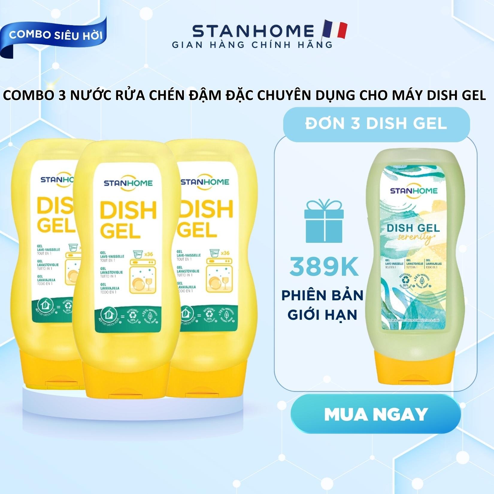 Combo 3 gel rửa bát chuyên dụng cho máy rửa bát All in one Stanhome DISH GEL 720ml