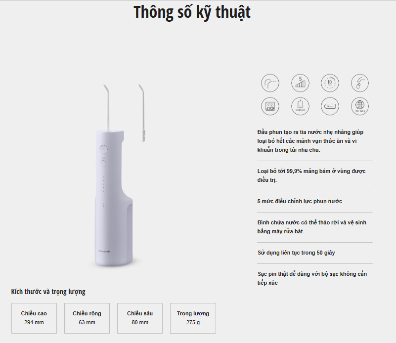[ Hàng Chính Hãng ] Máy tăm nước cầm tay Panasonic EW-DJ26-V242 bảo hành 12 tháng - kèm dock sạc không dây