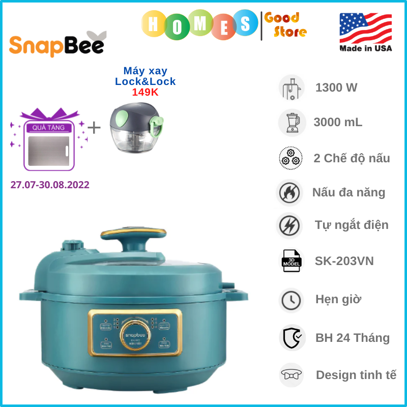 Nồi Áp Suất Điện Thông Minh SNAPBEE QUEEN S45 Thương Hiệu Mỹ, 16 Chức Năng Tích Hợp Dung Tích 4.5 Lít, Công Suất 1000 W - Hàng Chính Hãng