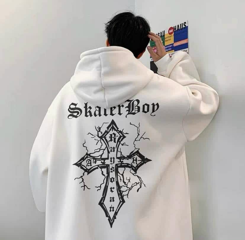 ÁO KHOÁC NỈ CÓ DÂY KÉO, THIẾT KẾ HỌA TIẾT HỢP THỜI TRANG IN CHỮ SKATER BOY