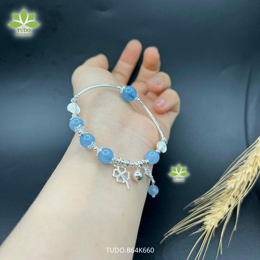 Vòng Tay Nữ Đẹp - Vòng Phong Thủy Mệnh Thủy Mộc TUDO VCBAQUA AG925 Charm Cỏ 4 Lá, Tam Giác B64K660
