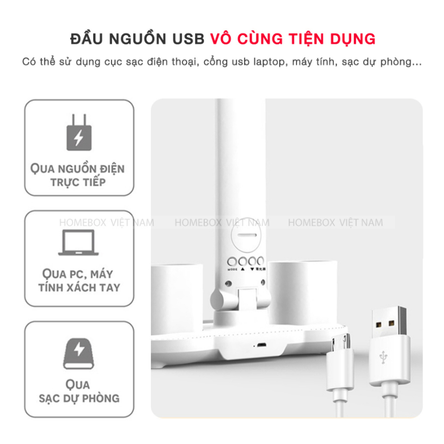 Đèn học chống cận chống cận, đèn đọc sách để bàn sạc pin 3 chế độ ánh sáng, màn hình LED hiện thị ngày - Hàng chính hãng