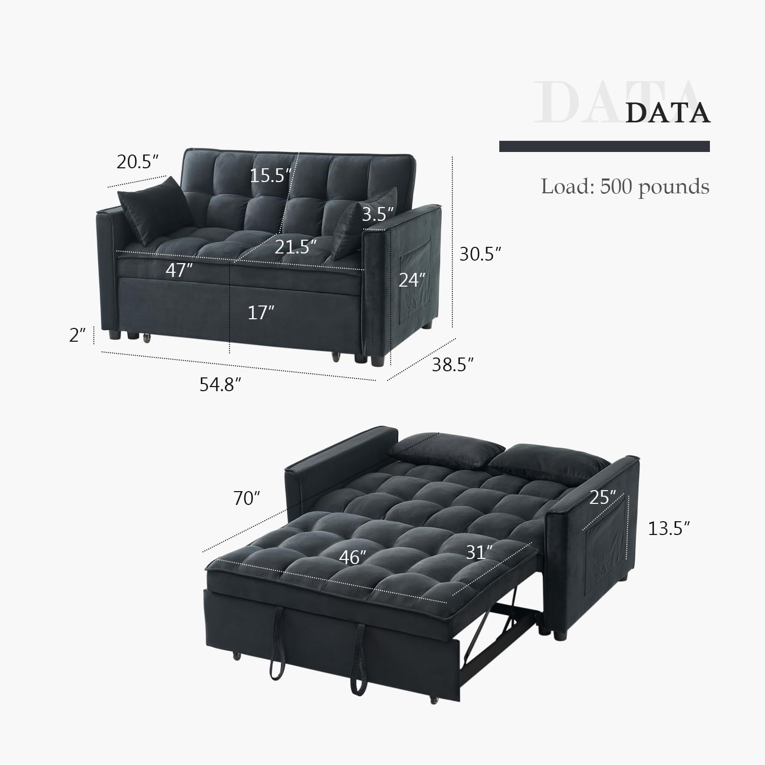 Hình ảnh Sofa giường đa năng thông minh, sofa gấp gọn SM27CT Tundo bọc vải, chân kim loại cao cấp