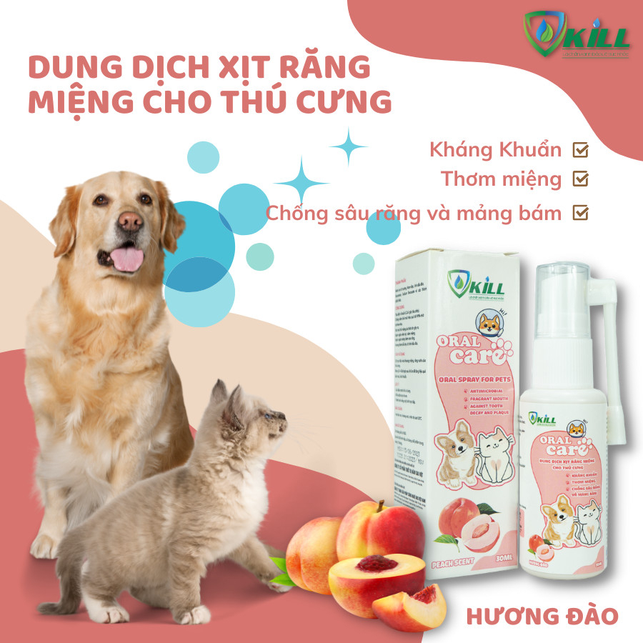 xịt thơm miệng thú cưng hương đào Vkill 30ml an toàn, lành tính, hiệu quả tức thì