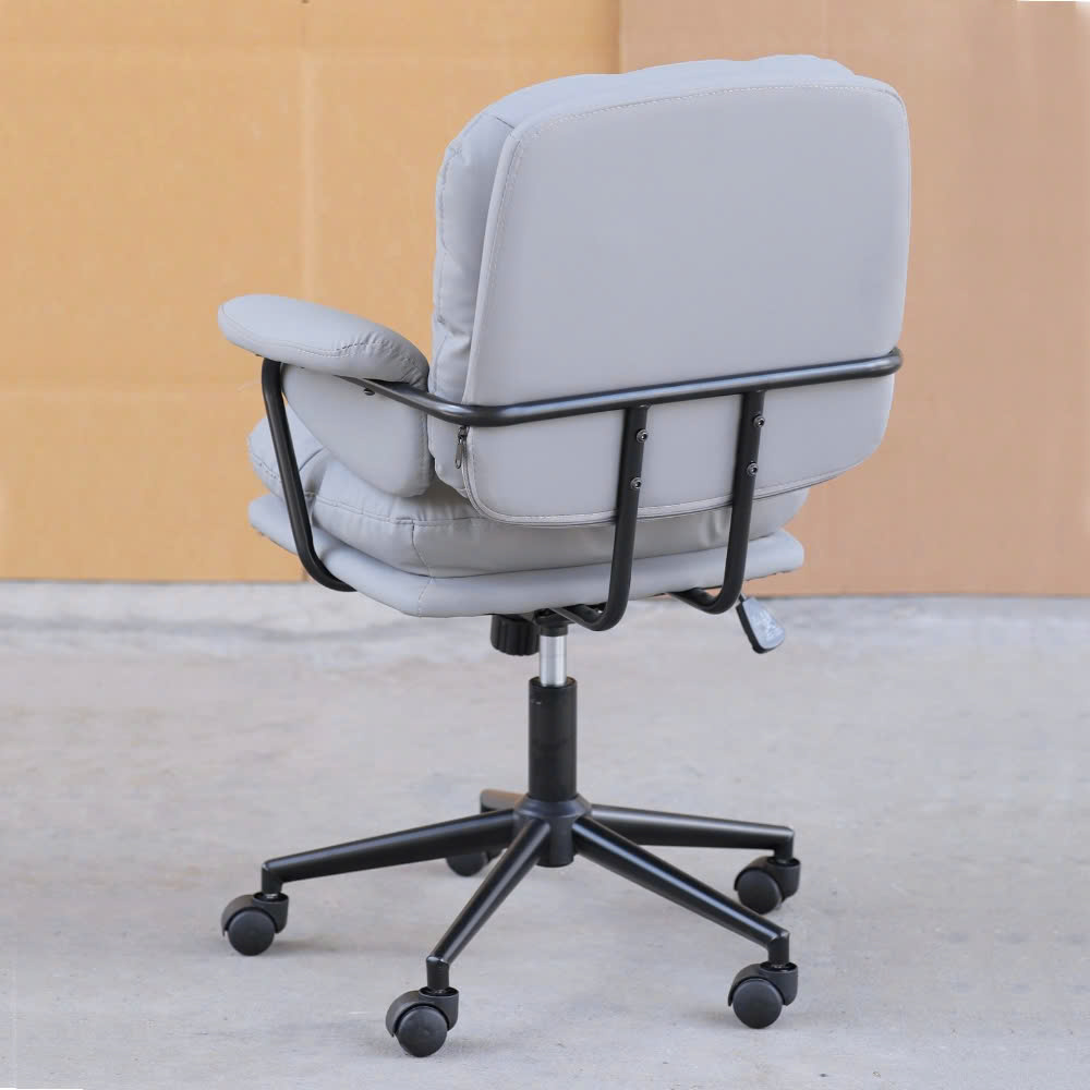 Ghế làm việc lưng trung màu xám CE1028-P Nội thất Capta Ghế văn phòng lưng trung nệm da pu màu xám chân nhựa tăng giảm màu đen