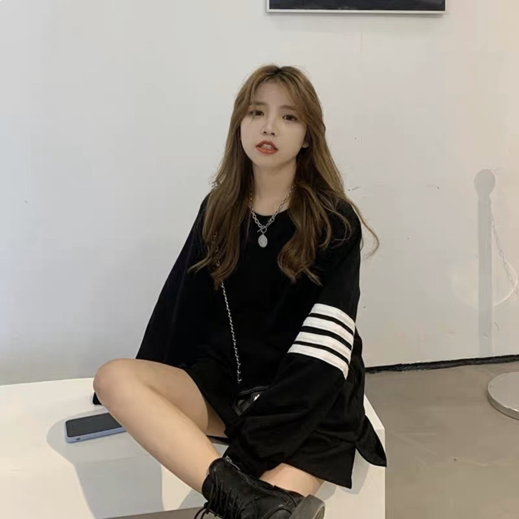 Áo Thun Form Rộng Tay Dài Phối Sọc Unisex - TM19