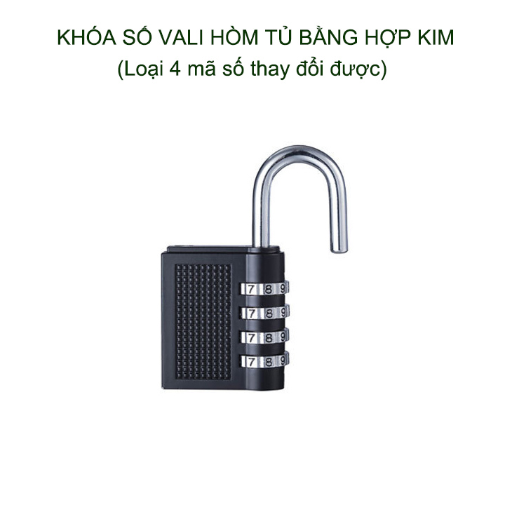 Khóa số vali, hòm tủ bằng hợp kim, loại 4 mã số có thể thay đổi được (XL033)