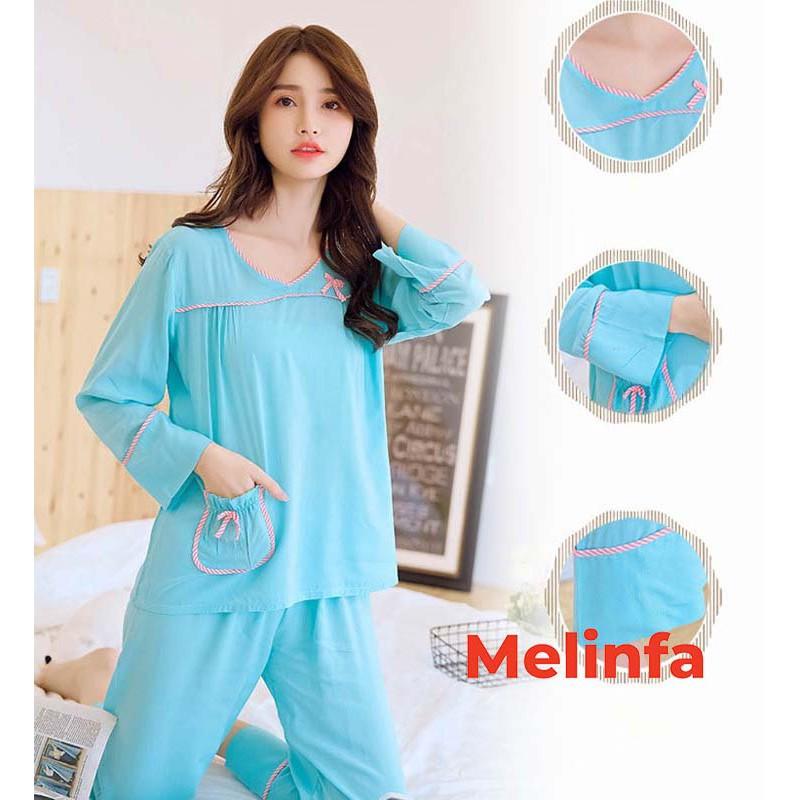 Bộ đồ ngủ nữ chất vải cotton Rayon tự nhiên thân thiện, bộ đồ mặc nhà nữ tay dài, quần dài mã VABD0181