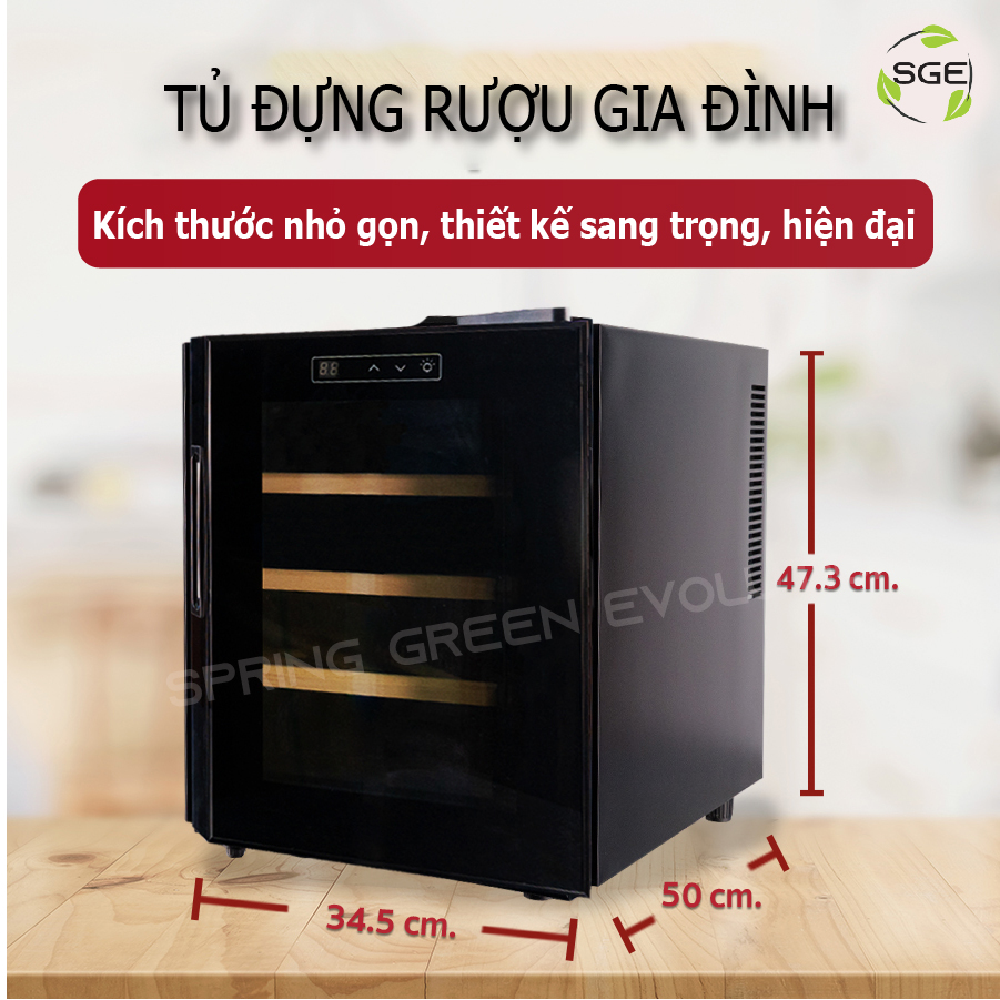 Tủ Rượu Gia Đình, Tủ Mát Tủ Uớp, Bảo Quản Rượu Vang WCE12( Tủ Đựng Rượu Vang 12 Chai). Hàng Chính Hãng SGE Thái Lan