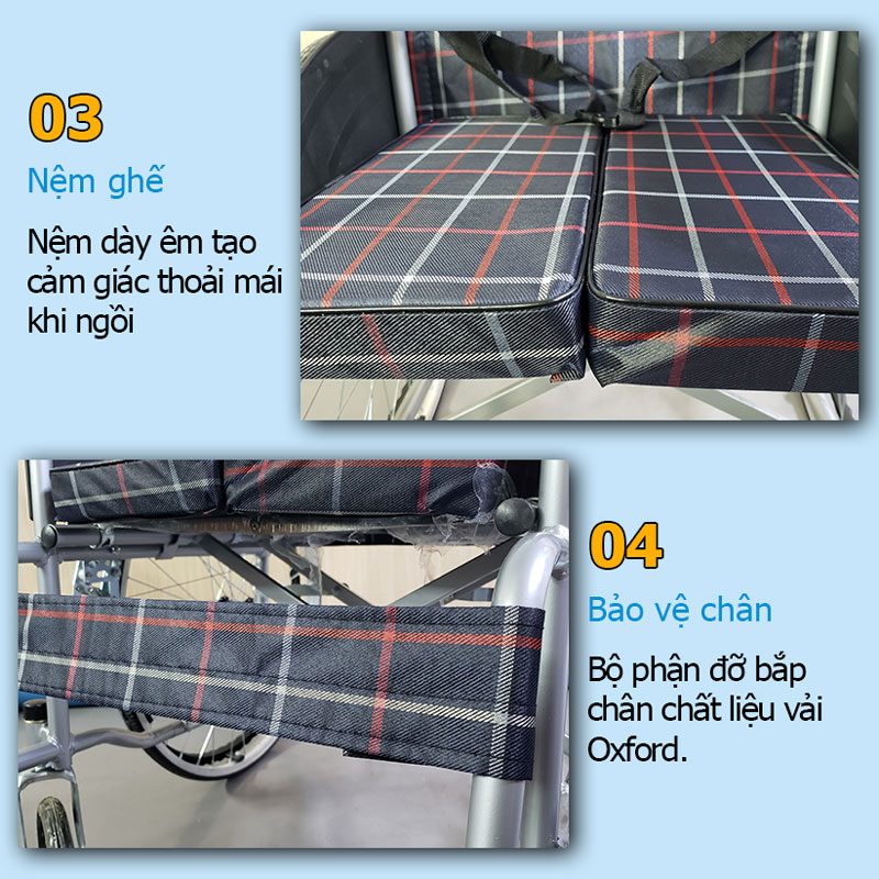 Xe lăn tay cơ bản có đệm cho người cao tuổi, người bệnh, người đi lại khó khăn - NIKITA S213-5CR