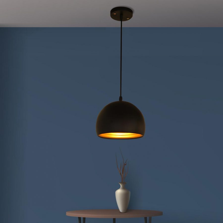 GIÁ KHO | Đèn thả trần Decor trang trí bàn ăn, nội thất mũ cối lòng mạ đồng, kích thước Ø300mm