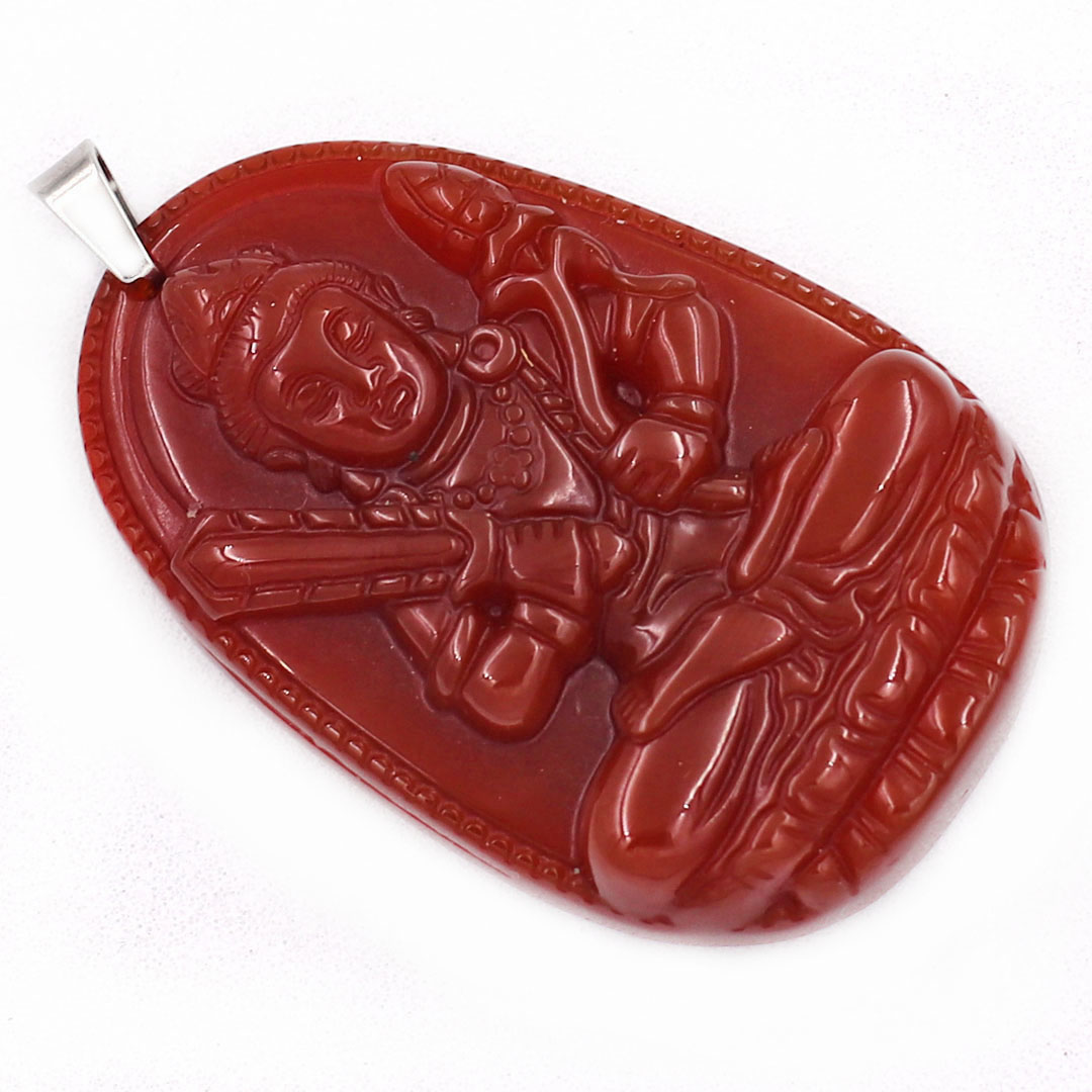 Mặt Phật Hư không tạng mã não đỏ 5 cm kèm móc và dây chuyền inox, Mặt Phật bản mệnh