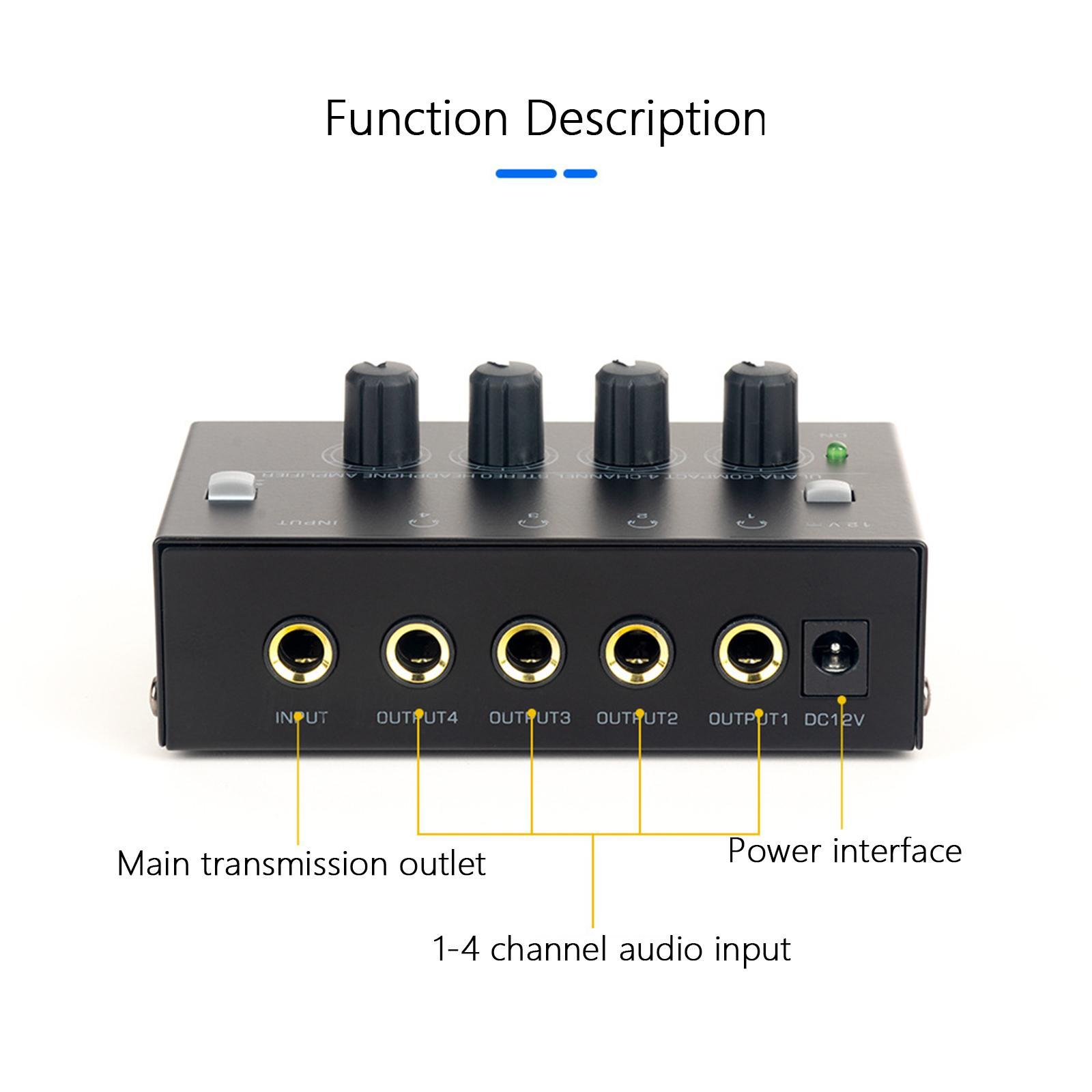 Stereo Headphone Amplifier, 4 Channel Headphone Splitter Amplifier for Studio Mixing