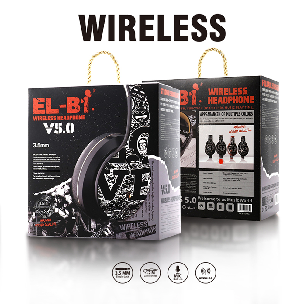 Tai Nghe Không Dây El-B1 BT5.0 Graffiti Hỗ Trợ Thẻ TF Chế Độ FM Giắc Cắm 3,5 Mm