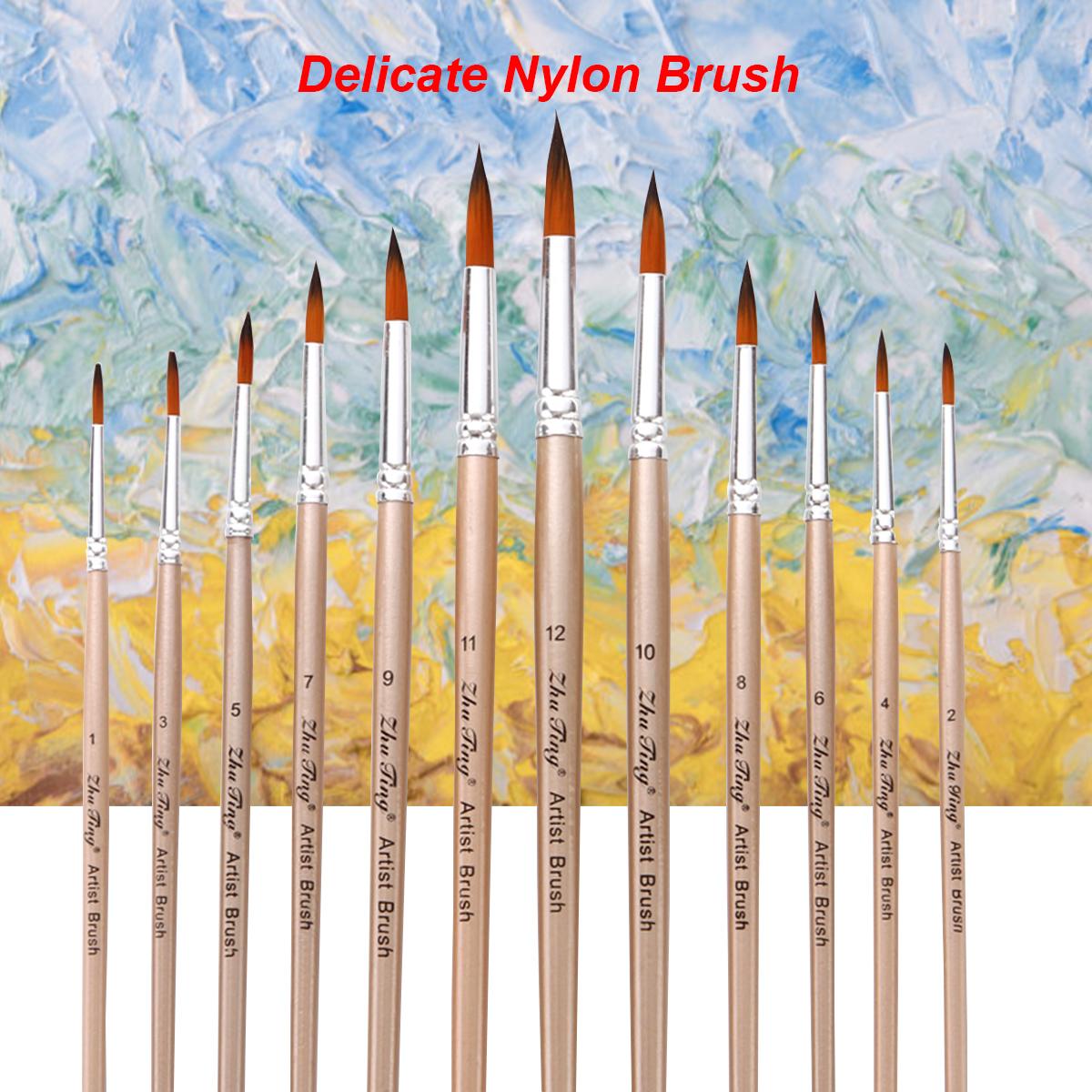 12 cái cọ sơn Bộ Kit phẳng Shader Mẹo cọ với tóc nylon cho nghệ sĩ Acrylic