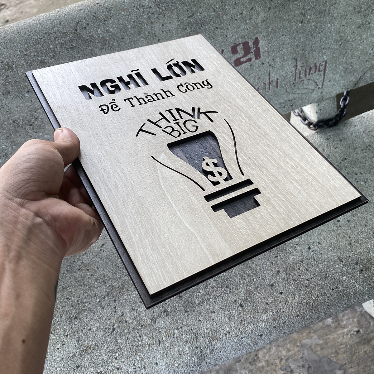 Tranh Decor Gỗ tạo động lực thúc đẩy tư duy đổi mới TBIG030 làm quà tặng trang trí nhà cửa "Nghĩ lớn để thành công"