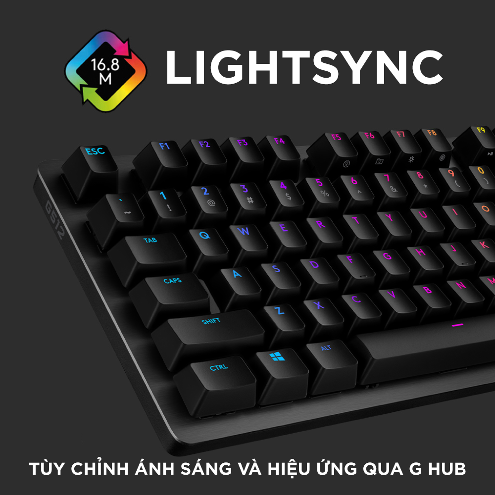 Bàn phím game cơ học Logitech G512 - RGB Lightsync, 3 loại GX Switch, vật liệu cải tiến, cổng USB 2.0 - Hàng Chính Hãng