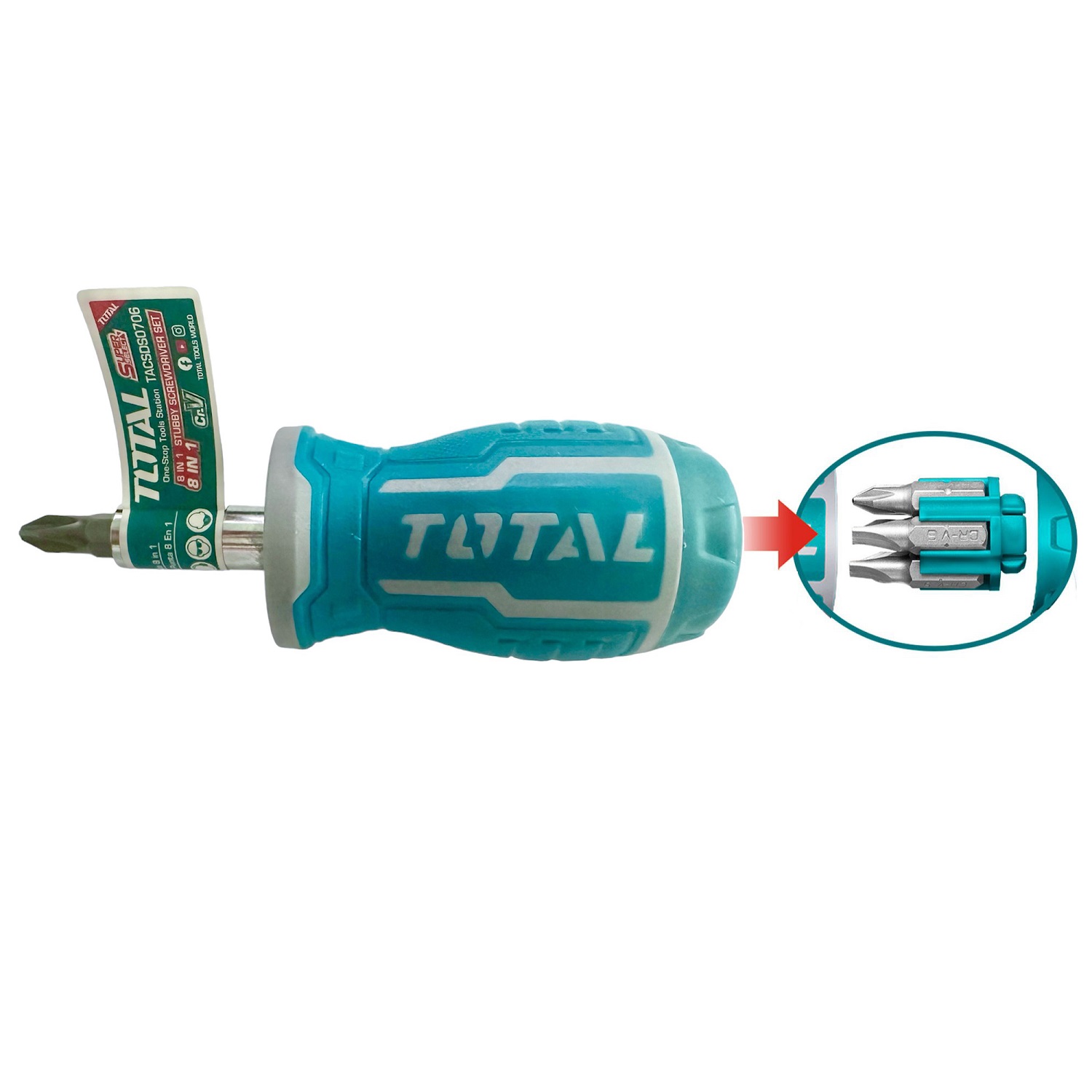 Bộ tua vít 8 chi tiết nhỏ gọn đa năng TOTAL TACSDS0706 - loại mini, thép chuyên dụng CR-V, tay cầm nhựa nhám chắc chắn